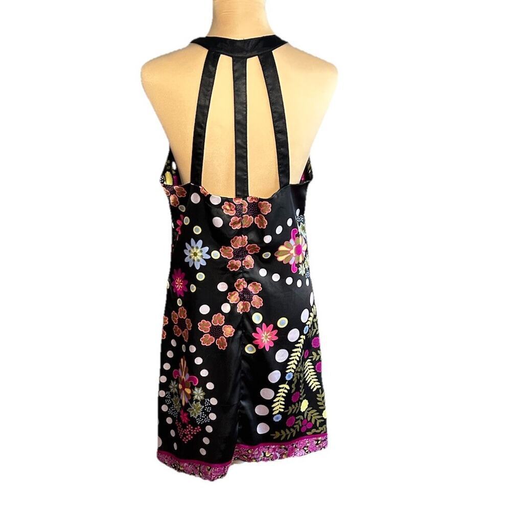 Vintage Mieko Melucci Floral Satin Mini Dress Whimsigoth Indie Y2K Retro Size L - Picture 2 of 7